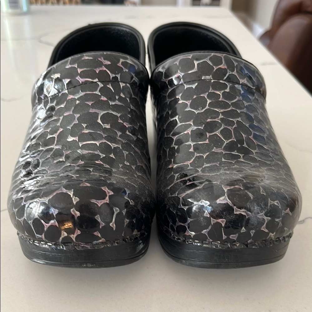 Dansko Black and Pink Patterned Mules